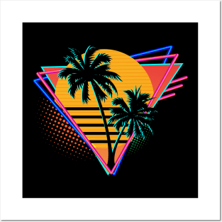 Retro 80 Neon Palm Tree Sunset Graphic Posters and Art